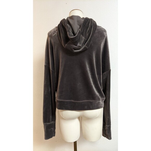 Offline By Aerie Women's Brown Super Soft Hooded Boxy Velour Cropped Pullover SM - Picture 6 of 10